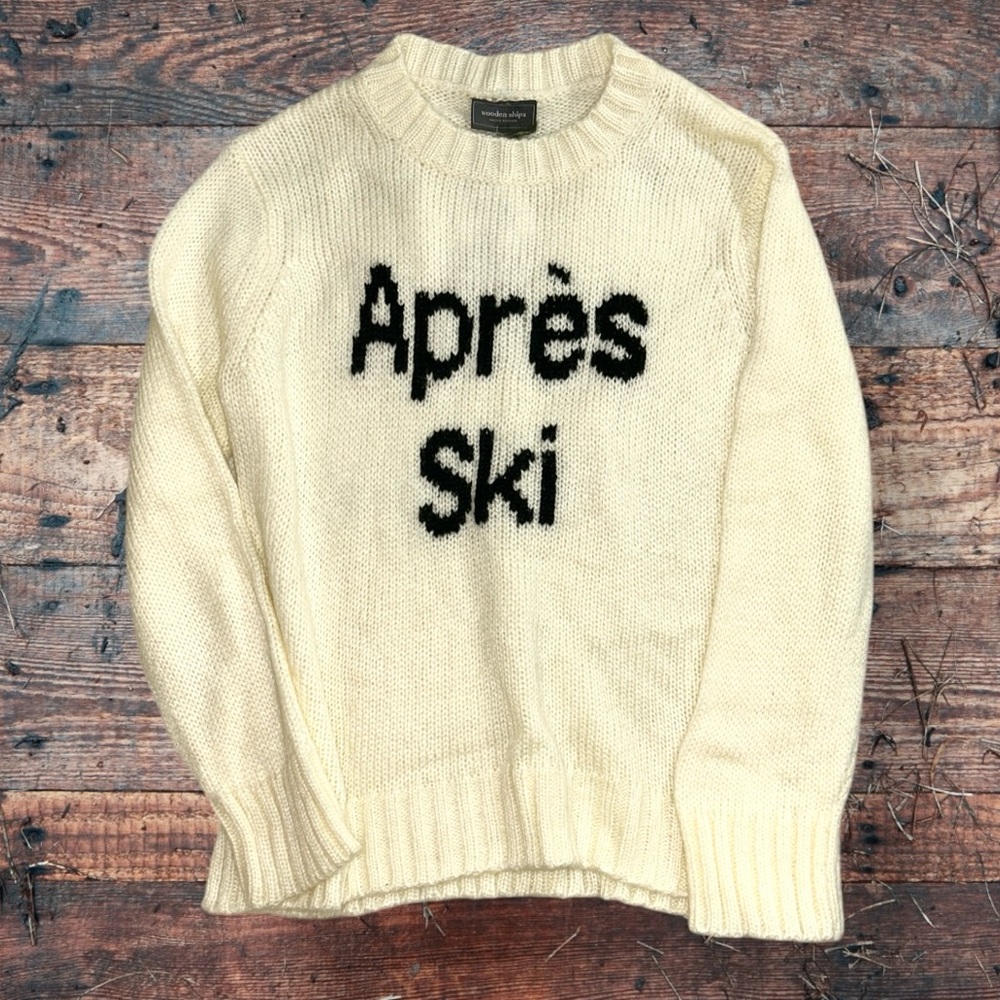 NWT Wooden Ships Après Ski Crew Neck knit Sweater n Cream/Black Sz M/L - Picture 2 of 16